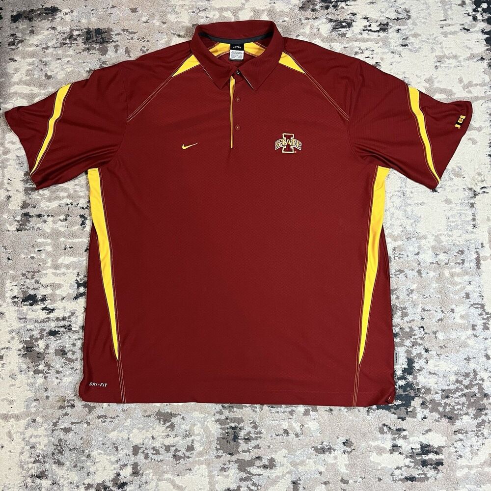 Vintage Nike Team Authentic Dri-Fit Mens Iowa State Cyclones Polo Shirt Sz 2XL